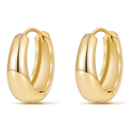 micuco Gold Hoop Earrings for Women, Gold Chunky Hollow Thick Hoops Earrings for Women