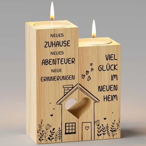 KAAYEE Einzugsgeschenke Wohnung, Kerzenständer Einweihungsgeschenk Geschenk zum Einzug ins Haus, Viel Glück im Neuen Zuhause, Richtfest Geschenk für Freundin Frauen Nachbarn (Einweihungsgeschenk)