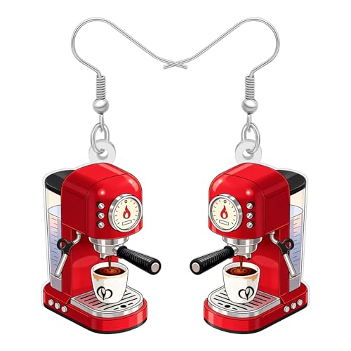 Image of BONSNY Acrylic Dangling Novelty Fun Black Coffee Machine Earrings Hypoallergenic Designer Jewelry Gifts For Women
