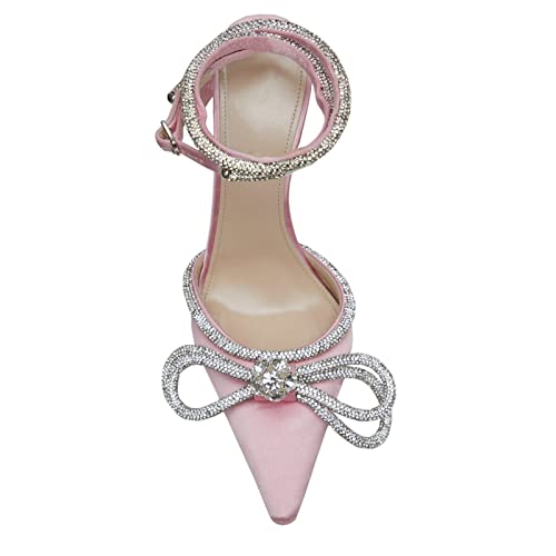 Women's Pointed Toe Fashion High Heel Slingback Shoes Sandals Ankle Strap Rhinestones Stiletto Slip On Pearl Pumps Shoes for Ladies US Size 5-123