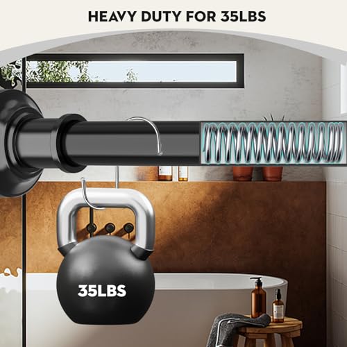 Image of Tension Shower Curtain Rods 1.1 inch Diameter Black Long Curtain Rod 30 to 100 inch Adjustable Spring Heavy Duty Rods for Bathroom Windows Outdoor No Drill No Slip Stainless Steel