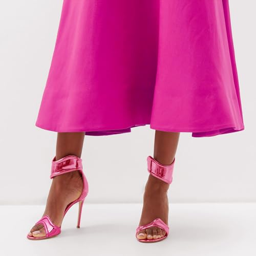 Image of Women's Metallic Open Toe Heels Sandals Back Zipper Dressy Heels Ankle Strap Heels for Party Wedding