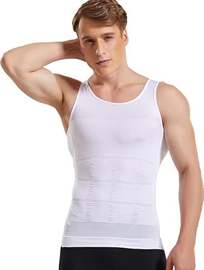 Men's Slimming Body Shaper Vest, White Compression Tank Top-picture-55