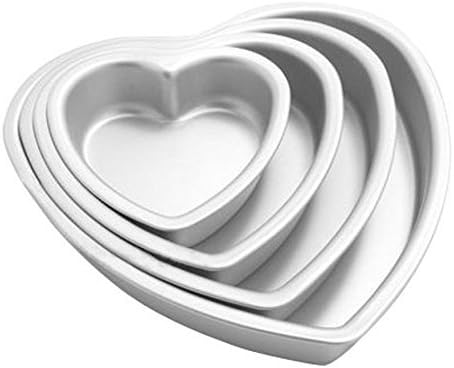 MEETOZ 4pcs Aluminium Heart Shaped Cake Pan Set Tin Muffin Chocolate Mold Baking with Removable Bottom - 5" 6" 8" 10"