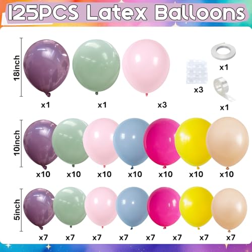 Image of Spring Balloons Garland Arch Kit, 122Pcs Flower Pink Green Yellow Balloons, Purple Blue Hot Pink Beige Balloons For Boho Modern Wildflower Shower Baby In Bloom Birthday Spring Garden Party Decorations