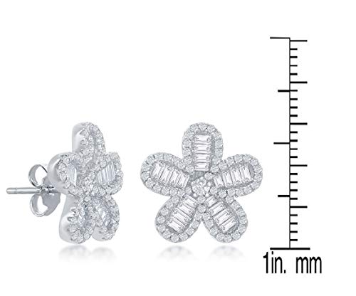 Sterling Silver or Rose Gold Plated Baguette Cubic Zirconia Flower Stud Earrings2