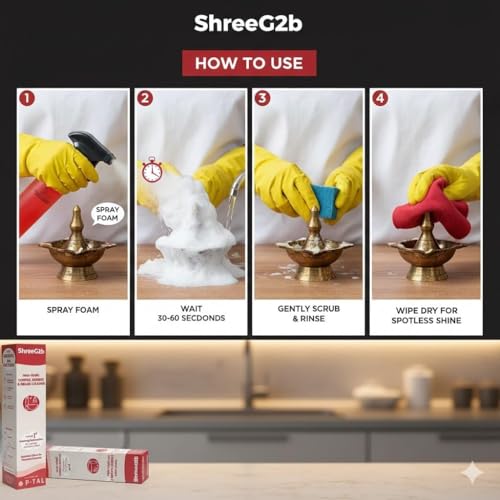 Image of Copper, Bronze & Brass Cleaner Spray | 500 ML | zero Abrasives, zero Scratches | Non-Toxic, Plant Based | Suitable for Drinkware, Cookware, Idols & Diyas | Co- Created with P-TAL (1 Pack)