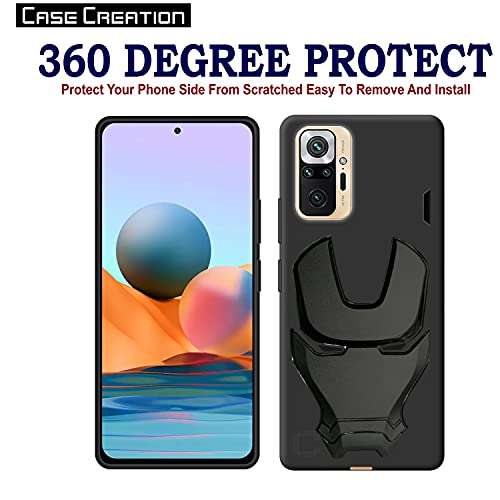 Image of COVERLY Official 3D Smooth Feel Avengers Logo Mask Soft Rugged Grip Iron Man Engraved Cartoon Movie Engraved Silicone Rubber Matte Strong Back Cover for Xiaomi Redmi Note 10 Pro Max - Black