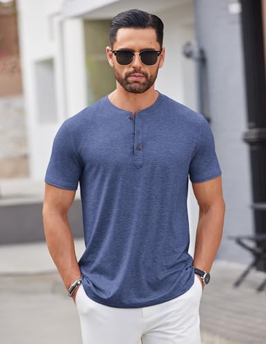 Image of COOFANDY Men's Henley Shirts Short Sleeve Casual Basic Tee Summer Button Henley Soild T Shirts