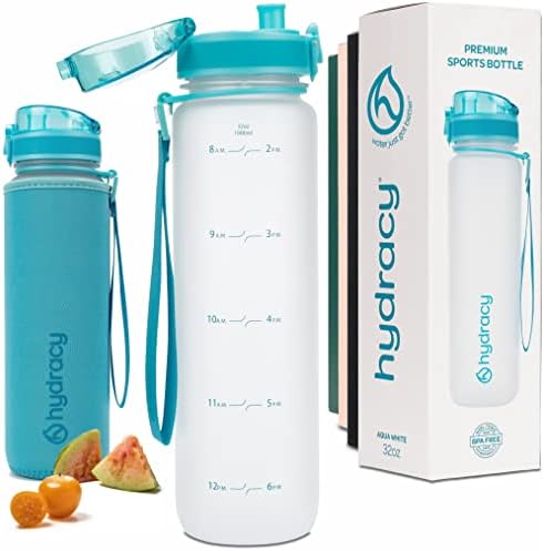 Hydracy Water Bottle with Time Marker - 500 ml 17 Oz BPA Free Water Bottle - Leak Proof & No Sweat Gym Bottle with Fruit Infuser Strainer - Ideal for Fitness or Sports & Outdoors Moonlight Green