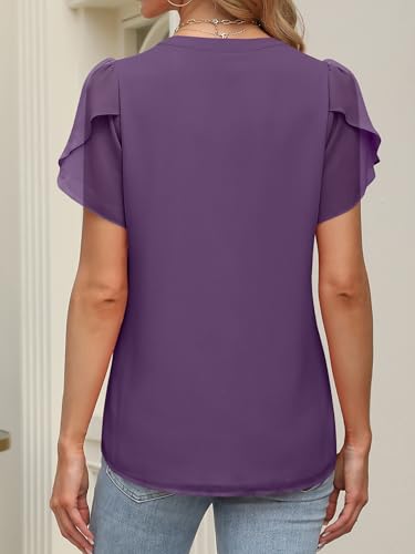 ANRABESS Womens Dressy Chiffon Blouses V Neck Petal Short Sleeve Shirts 2025 Summer Casual Business Office Work Tops4