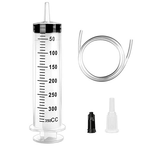 Grande seringue réutilisable avec cathéter - Seringue en plastique grande capacité pour laboratoire, industrie, jardin, alimentation des animaux domestiques (350 ml) Cover