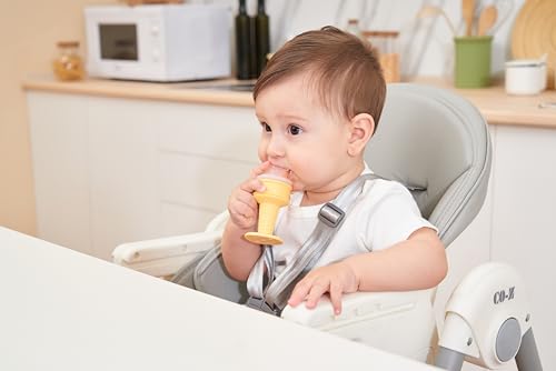 Image of Smily Mia Baby Fruit Food Feeder & Freezer Teether Combo, ICY Bite Ice Cream Teether for Baby Cooling Relief, BPA Free Silicone Feeder for Safe Infant Self Feeding, 3 Month+,Purple