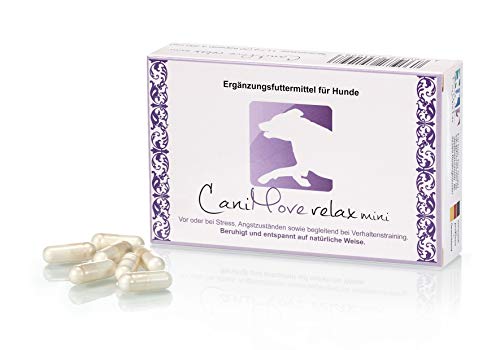 CaniMove Relax mini - 30 Kapseln (a 390 mg), Ergänzungsfuttermittel für Hunde zur Beruhigung und Entspannung auf natürliche Weise durch Casein (Casozepin), Tryptophan, L-Theanin, B6 und Inositol