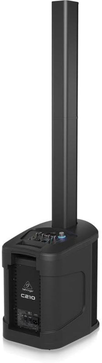 ด้านหลัง/ด้านข้าง view of the Behringer C210 Powered Column Loudspeaker, showing the control panel on the top of the subwoofer base.