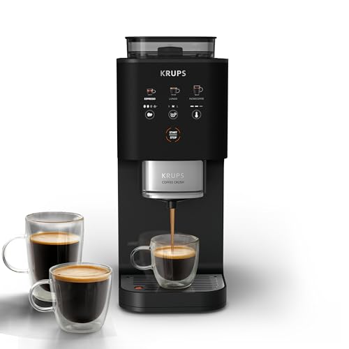 Krups Coffee Crush SA4028E0 ekspres do kawy, młynek ze stali nierdzewnej do świeżo zmielonej kawy, tylko 15 cm szerokości, inteligentny panel sterowania, również do wstępnie zmielonej kawy, łatwe