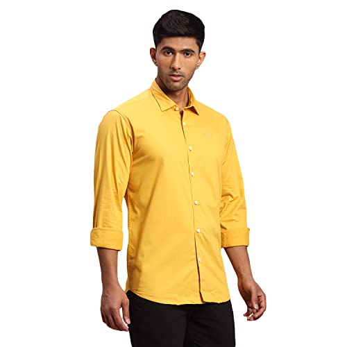 Image of Colorplus Men's Cotton Blend Solid Pattern Tailored Fit Regular Collar Full Sleeve Casual Shirt