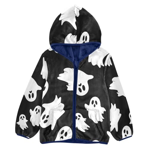 Ghostly White Figures on Black Toddler Fleece Jacket Girl Boys Hooded Fleece Jacket Coat Warm Outwear Zip-up 3-10T