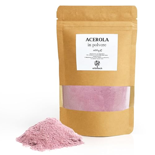 ERBOTECH, Acerola Powder, Pack de 400 g, Source Naturelle de Vitamine C, avec des Propriétés...