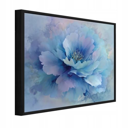 Tableau mural XXL bleu à fleurs 100 x 70 cm avec toile haute définition