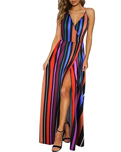 Image of II ININ Women's 2024 Summer Beach Wedding Guest Dresses V Neck Spaghetti Strap Hawaiian Vacation Long Maxi Dress