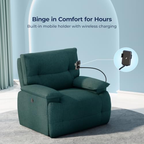 Image of The Sleep Company Luxe Grande Recliner Sofa | Revolving| Patented SmartGRID Technology | 1 Seater | Premium Upholstery | Built-in Mobile Holder | Wireless Charging | Free Installation | Green