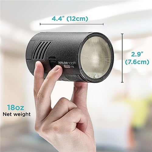 Flashpoint XPLOR 100 Pro TTL R2 Monolight, Black, 100w 2.4G TTL Portable Light for Photography Lighting, 1/8000s HSS Strobe Light, 0.01-1.5s Recycle Time, Li-Ion Battery Powered Photography Light