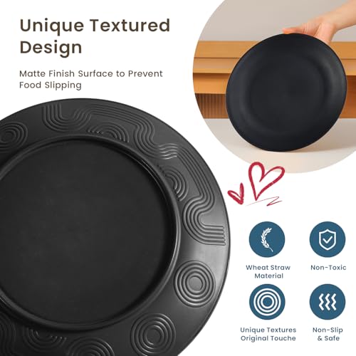 Image of Homienly 16-Piece Wheat Straw Dinnerware Sets, Reusable Unbreakable Plates and Bowls Sets,Cups,Service for 4, Premium Dishwasher and Microwave Safe Dish Sets for Kitchen,Outdoor - Black