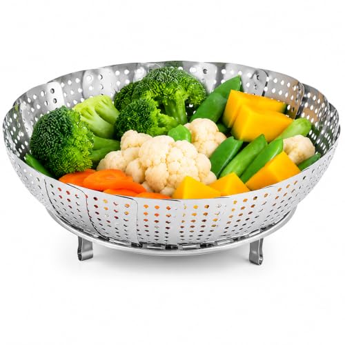Stainless Steel Vegetable Steamer Basket for Cooking | Collapsible Steamer Insert for Pots, Pans & Pressure Cookers | Vegetable, Fruit & Food Steamer 