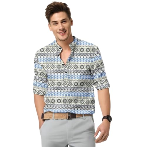 Image of Dream Crushers Cotton Blend Solid Casual Short Kurta for Men Long Sleeve Mandarin Collar Stylish Shirt Kurta for Men