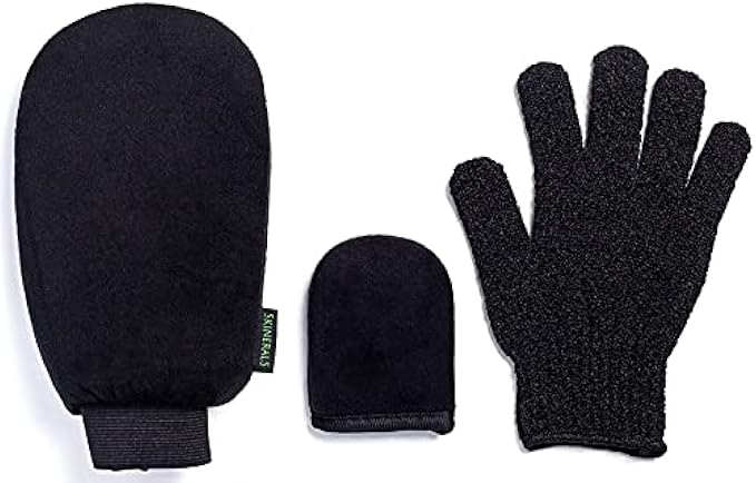 Skinerals Tanning Mitt Dream Set Avoids Tan on the Hands. Padded Microfiber Applicator Self Tanning Mitt Set, Exfoliator Glove, and Face Mitt for Sunless Tanner and Lotion