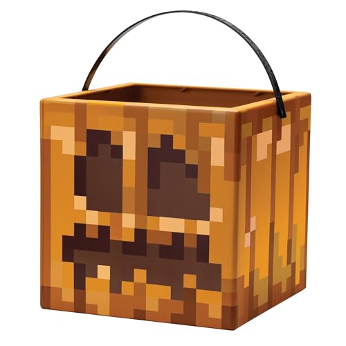 Disguise Minecraft Jack O' Lantern Brown Block Treat Pail, Official Minecraft Treat Pail Costume Accessory & Cute Room Decor