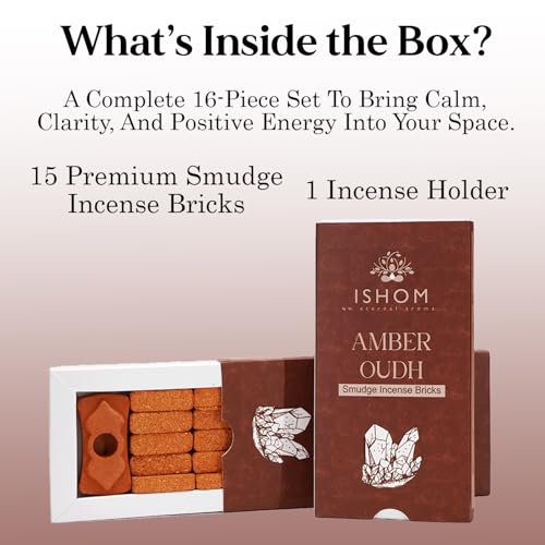Image of Smudge Incense Bricks Made with Natural Amber Oil & Agarwood, Long Lasting Aroma for Air Purification & Relaxation, Ideal for Meditation, Home Rituals & Aromatherapy (Pack of 15 with Holder)