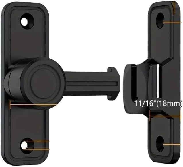 Door Lock Guard Latch Bolt 90 180 Degree Stainless Steel Toggle Latch Sliding barn Door Lock Black Iron Right Angle barn Lock(Black,2PCS)