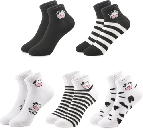 Glamorstar 5 Pairs Ankle Socks for Women Cotton Low Cut Cute No Show Socks Cow R