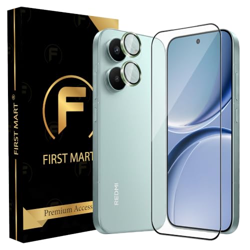 Image of FIRST MART Tempered Glass for Redmi Turbo 5 5G with Green Camera Ring Guard & Installation Kit | HD Clear Edge-to-Edge Screen Protector, Scratch Resistant, Case-Friendly | Pack of 1