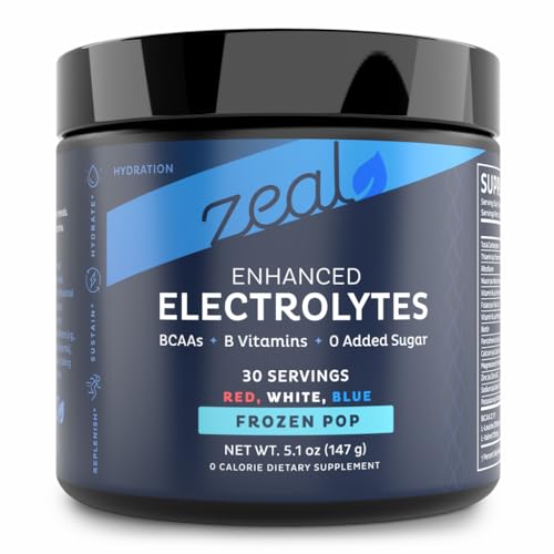 Image of Zeal Electrolyte Powder - 30 Servings | Keto Electrolytes Powder | Zero Sugar, BCAAs, B-Vitamins | Potassium, Zinc, Magnesium | Hydration Powder Recovery Drink | Red White Blue Frozen Pop