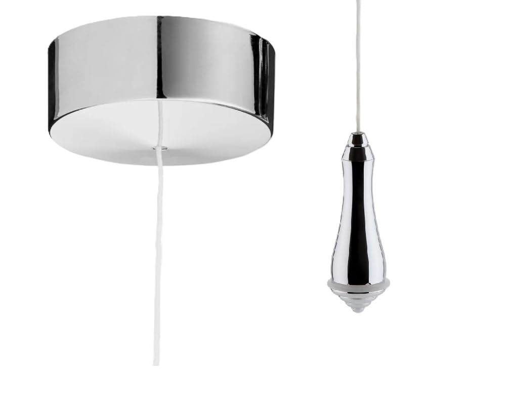 Taps2traps Chrome + White Chrome Bathroom Ceiling Light Pull Cord Switch 2 Way 6A With Cp Luxury Pendant