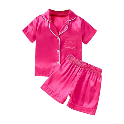 Toddler Silky Satin 𝐏ajamas Sets 2pc Plain Button Down Short 𝐏𝐉 Outfits 2025 Summer Lounge Sl𝐞epwear for Baby Boys