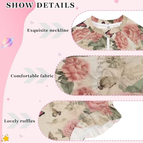 Vintage Paper Roses Butterfly Girls Long Sleeve Swimsuit UPF 50+ Rashguard Swimwear One Piece Bathing Suit 212151913