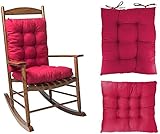 Indoor/Outdoor Rocking Chair Pad Seat and Seatback Cushion Set, Rocking Chair Cushion Set with Ties, 2 Piece Non-Slip Seat/Back Chair Cushion Replacement Pads Set (Red)