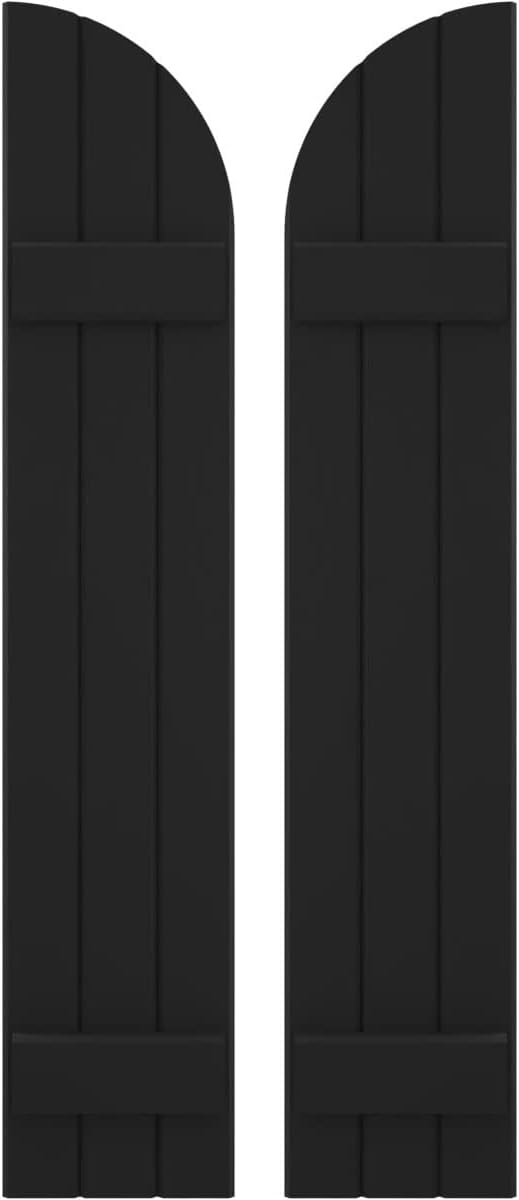 Ekena Millwork ARW101BQ311X65BLH Americraft Three 2 Exterior Real Wood Joined Board-n-Batten Shutters w/Arch Top (Per Pair), 65-in. H, Black