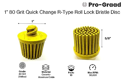 Image of 10 Pack 1 inch 80 Grit Yellow R-Type Bristle Disc | Ceramic-Aluminum Oxide Abrasive Bristle Disc with Quick Change Roll Lock | Pack of 10 | Yellow