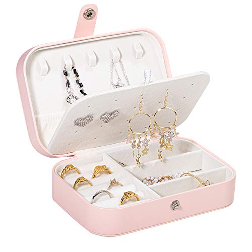 molshine Jewelry Organizer Box,Double Layer Display Storage Case for Women Girl Travel Ring Necklace Earrings Bracelet Portable (Pink)