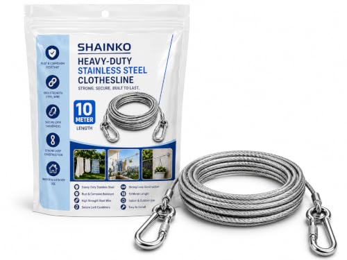 Image of Heavy Duty Clothes Drying Rope 10 Meter with Hooks | Strong Steel Clothesline for Balcony, Bathroom, Travel & Camping | Rust-Resistant Durable Cloth Line for Indoor & Outdoor Use (Silver) (10 Meter)