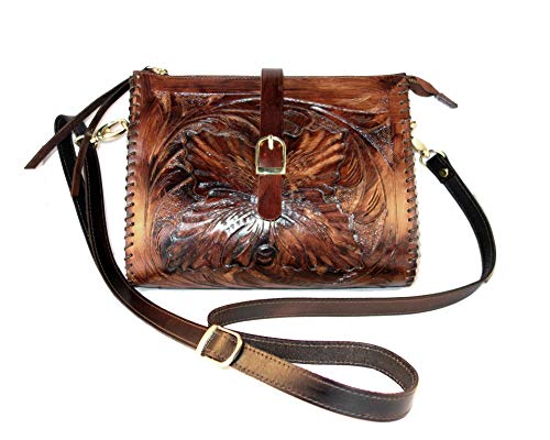 Handmade Wooden Finish Leather Crossbody Sling Bag for Women (Brown) | Top Grain Leather Hand Bags for Women's Crossbody Purse