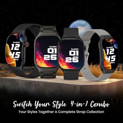 Image of GameSir Fitrivo Black Dial Smart Watch Combo 2.01 inch AMOLED Display with 4 Straps, Bluetooth Calling, IP67, Crown Control, 100+ Sports Modes, SPO₂ & Health Tracking, for Men & Women (Black Dial)
