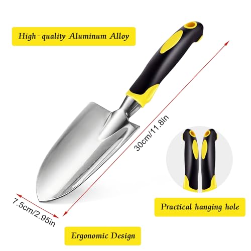 Garden Tool Set 3 Piece Aluminum Gardening Tools Kit with Rake,Shovel&Graduated Shovel .Garden Trowel & Hand Wide Shovel Pointed with Soft Rubberized Non-Slip Ergonomic Handle for Planting(Yellow) by Showvigor - Image 2
