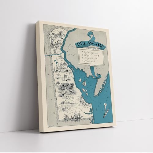 Poster Master Vintage Map Canvas - Retro Delaware State Map Print - Educational Art - Gift for Teacher, Student, Travel Lover - Wall Decor for Classroom, Office, Dorm - Available in 8x10 to 30x40