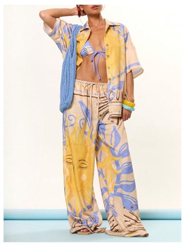 SOLY HUX Women's Wide Leg Boho Palazzo Pants Drawstring Waist Flowy Trousers Beach Vacation Outfits4